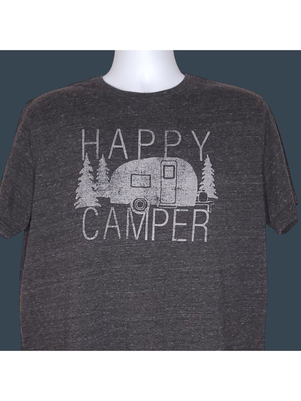 Happy Camper Graphic Tee Shirt By State Of Mine Heathered Charcoal XL Soft Blend